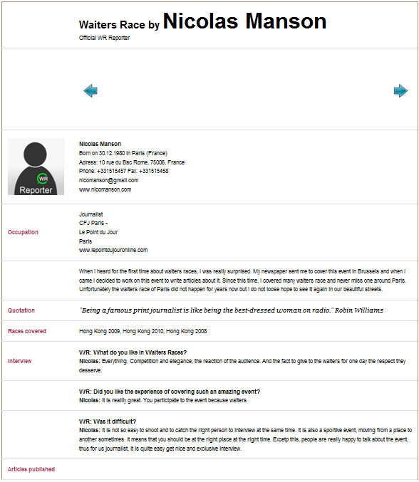Devenez reporter et bénéficiez d'une page de reporter sur WaitersRace.com